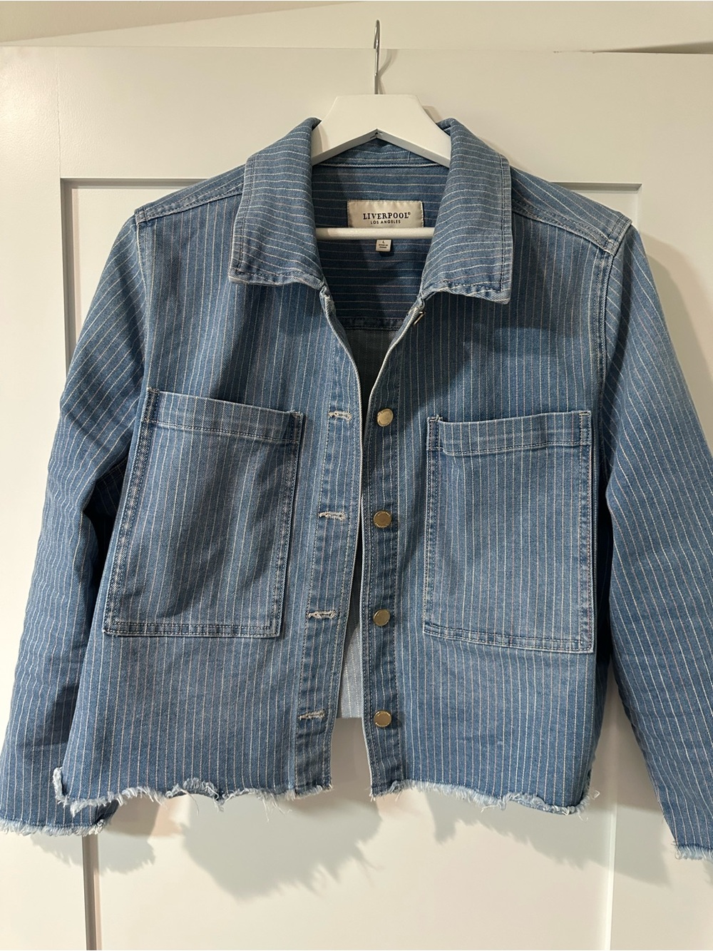 Liverpool Stripe Crop Denim Shacket